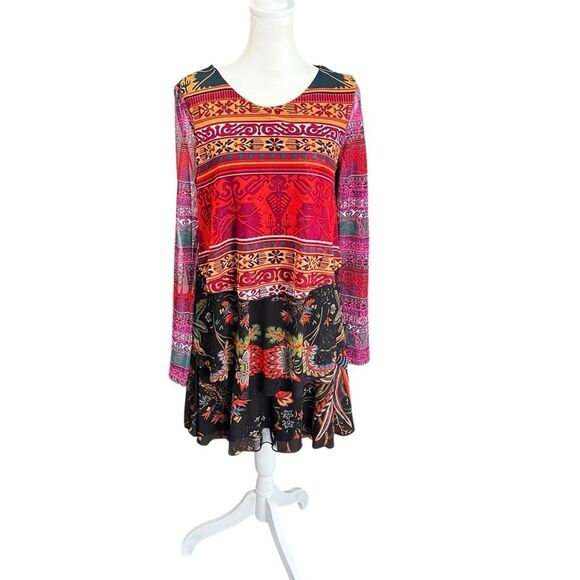 Desigual Tiered Layered Long Sleeve Dress Multicolor Print NWT Size S - Picture 6 of 13